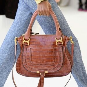 EUC Chloe Marcie Medium Brown Croc-embossed